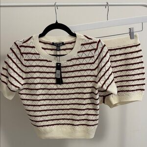 Steve Madden White and Red Striped Knit Top and Shorts Set